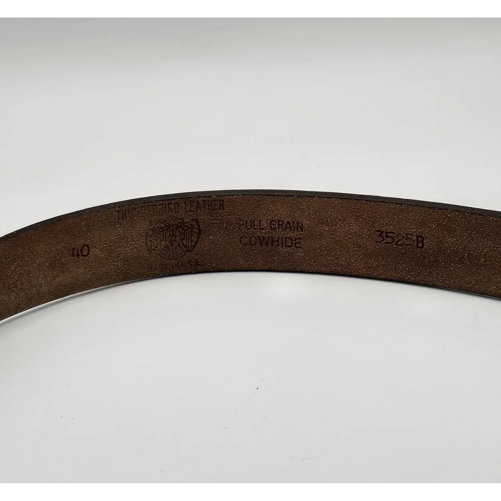 Thunderbird Full Grain Leather Belt Sz 40 Horses Engraved SHORTY No Buckle Brown